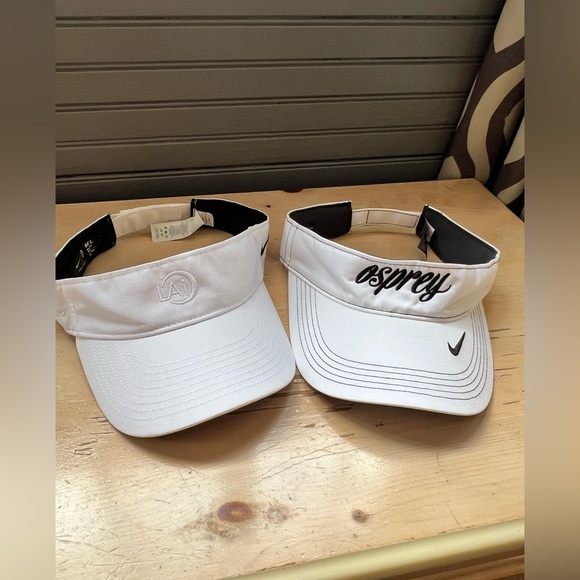 Bundle of 2 Nike Just Do It Dri Fit Visor Hat Cap Adult Size M/L White Strapback - Picture 1 of 9